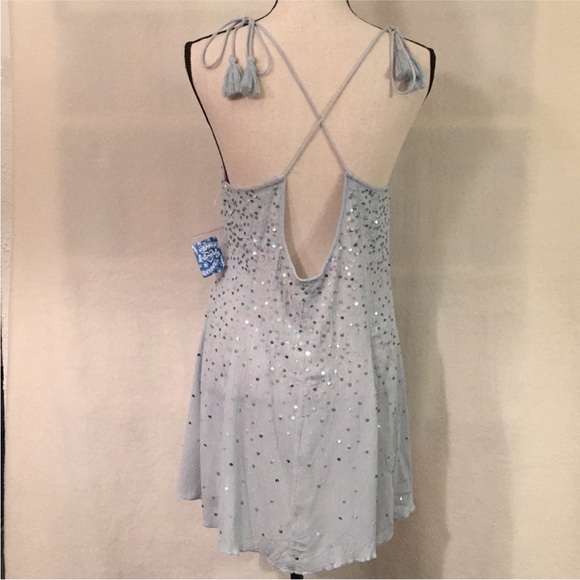 NWT free people Fairy Sequin  Mini Slip dress baby blue sparkly slip dress sz m - Picture 3 of 17